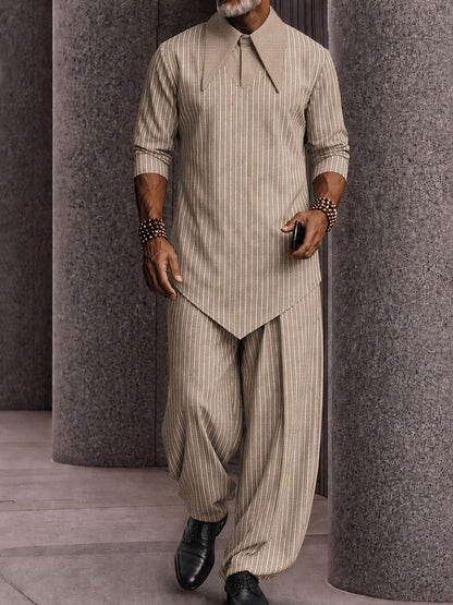 Modern Striped Faux 2-Piece Polo Shirt Set