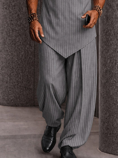 Modern Striped Faux 2-Piece Polo Shirt Set