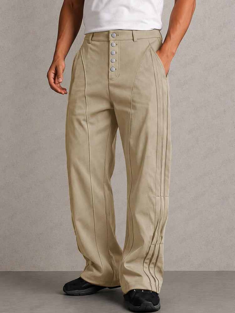 Casual Multi-Button Fly Pleated Pants