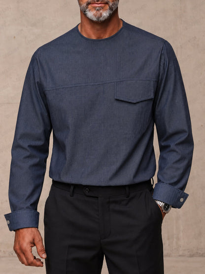Effortless 100% Cotton Denim Long Sleeve Top