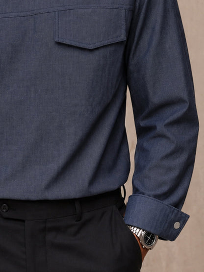Effortless 100% Cotton Denim Long Sleeve Top