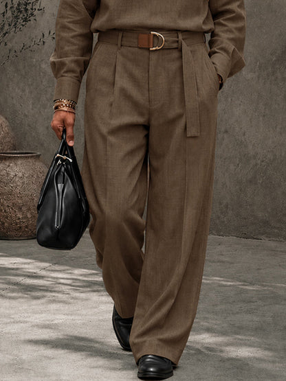 Modern Retro Half-Button Suit Shirt Pants Set