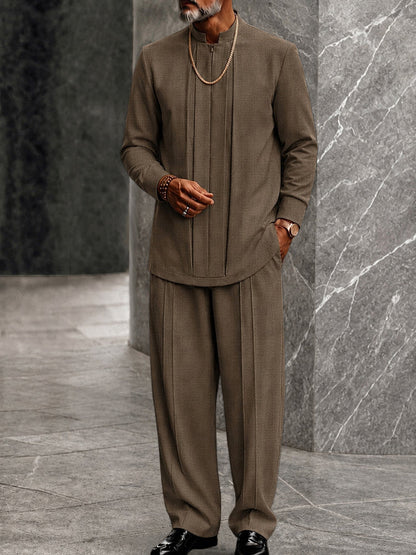 Smart Casual Half-Zip Placket Tunic Shirt Set