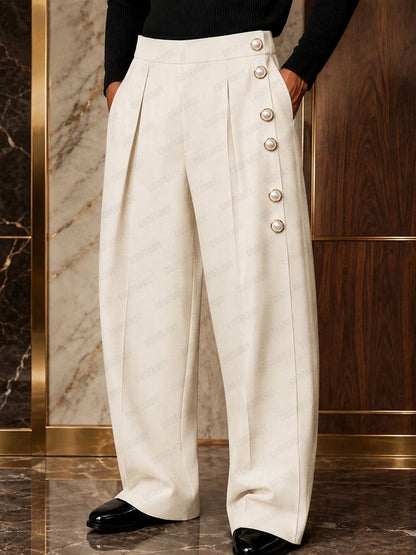 Smart Casual Statement Button Accents Pants