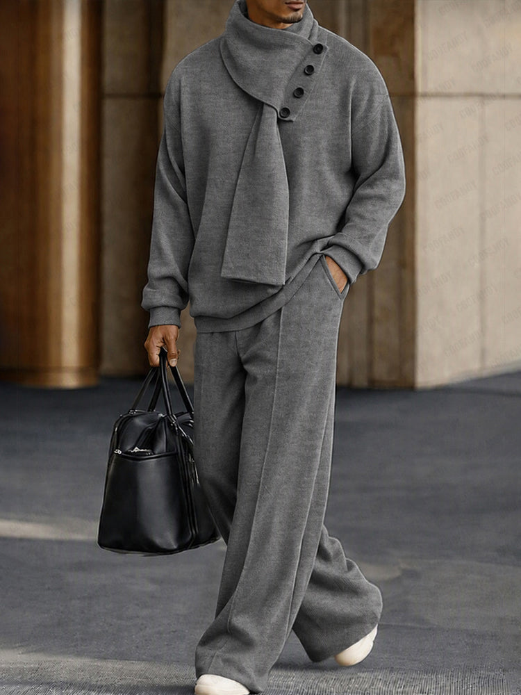 Modern 3-in-1 Detachable Scarf Top Pants Set