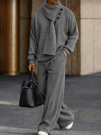 Modern 3-in-1 Detachable Scarf Top Pants Set