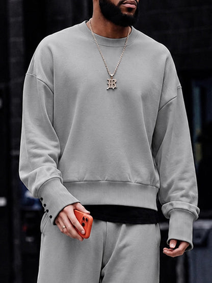 Casual Loose Button-Cuff Sweatshirt Set