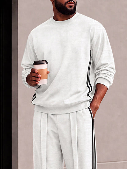 Athleisure Contrast Stripe Sweatshirt Pants Set