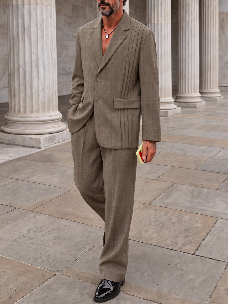 Smart Casual Slub Textured Blazer Pants Set