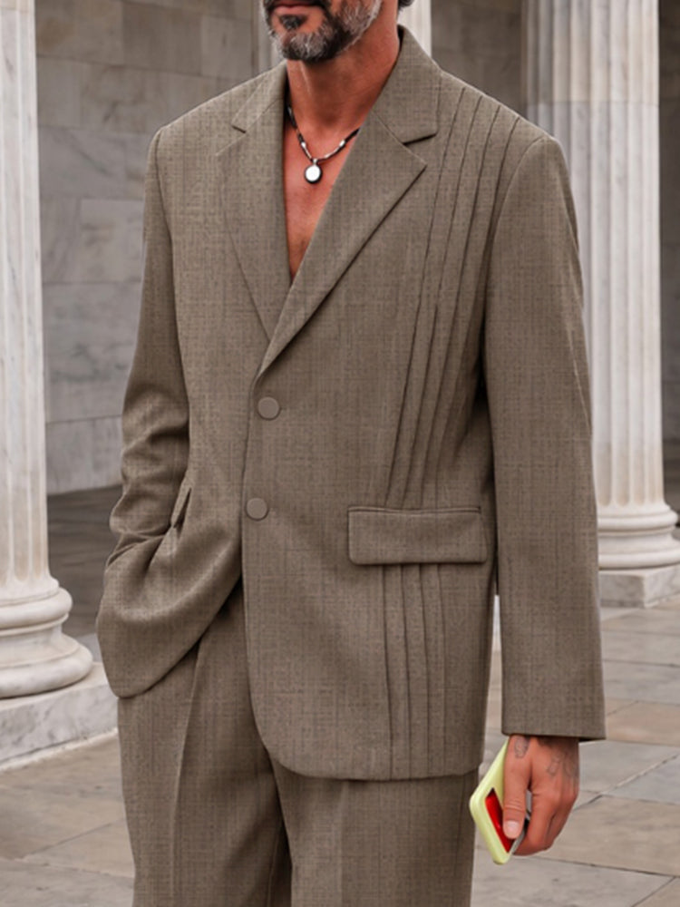 Smart Casual Slub Textured Blazer Pants Set