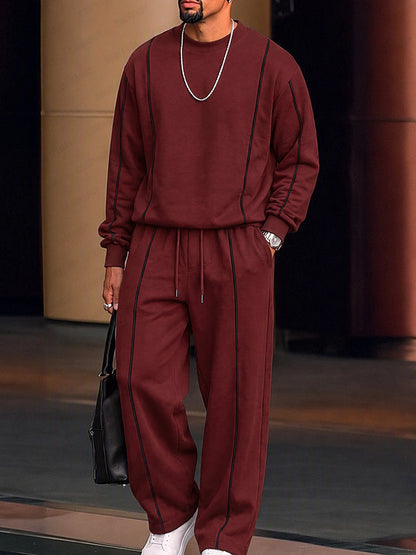 Athleisure Contrast Line Sweatshirt Pants Set