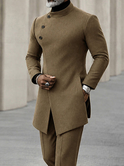Minimalist Style Diagonal Placket Jacket Set