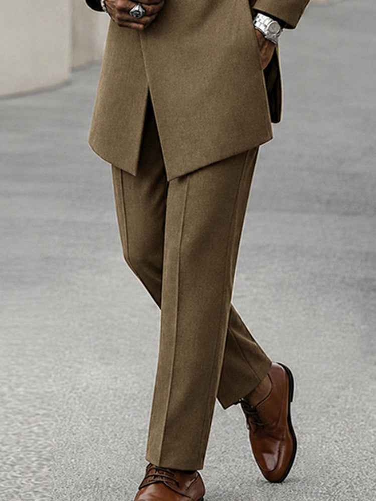 Minimalist Style Diagonal Placket Jacket Set