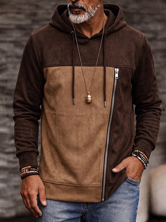 Vintage Colorblock Vegan Suede Hoodie