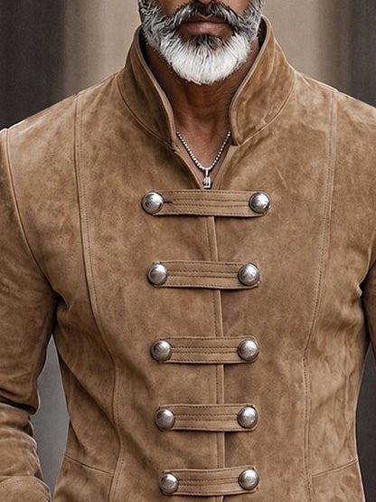 Vintage Faux Suede Stand Collar Jacket