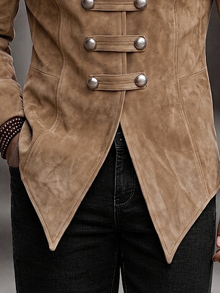 Vintage Faux Suede Stand Collar Jacket