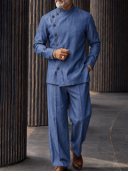 Refined Asymmetric Button Placket Matching Set