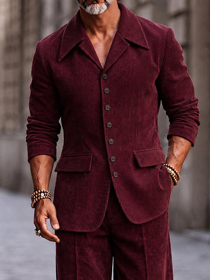 Smart Casual Retro Corduroy Matching Set