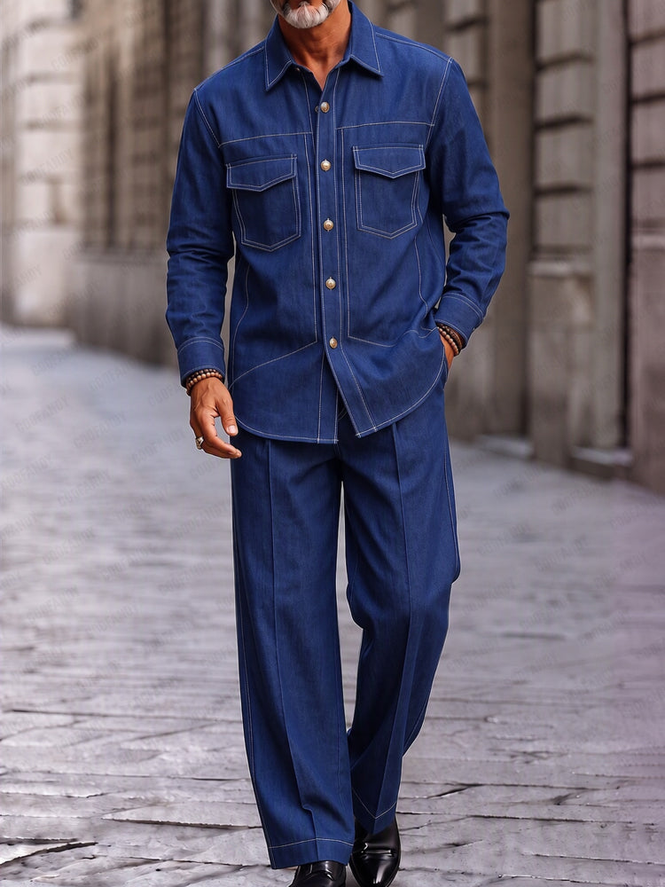 Utility Casual Contrast Stitching Two Piece Set