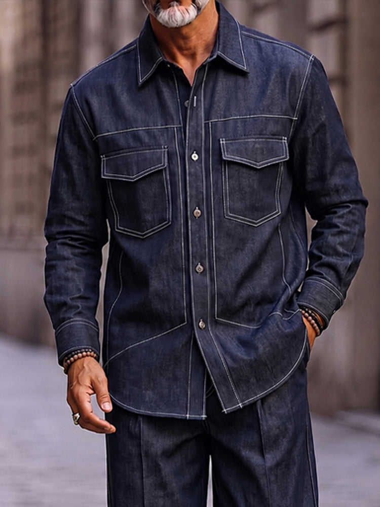 Utility Casual Contrast Stitching Two Piece Set