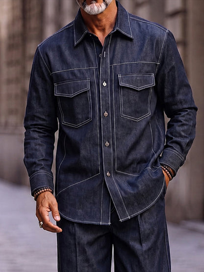 Utility Casual Contrast Stitching Two Piece Set