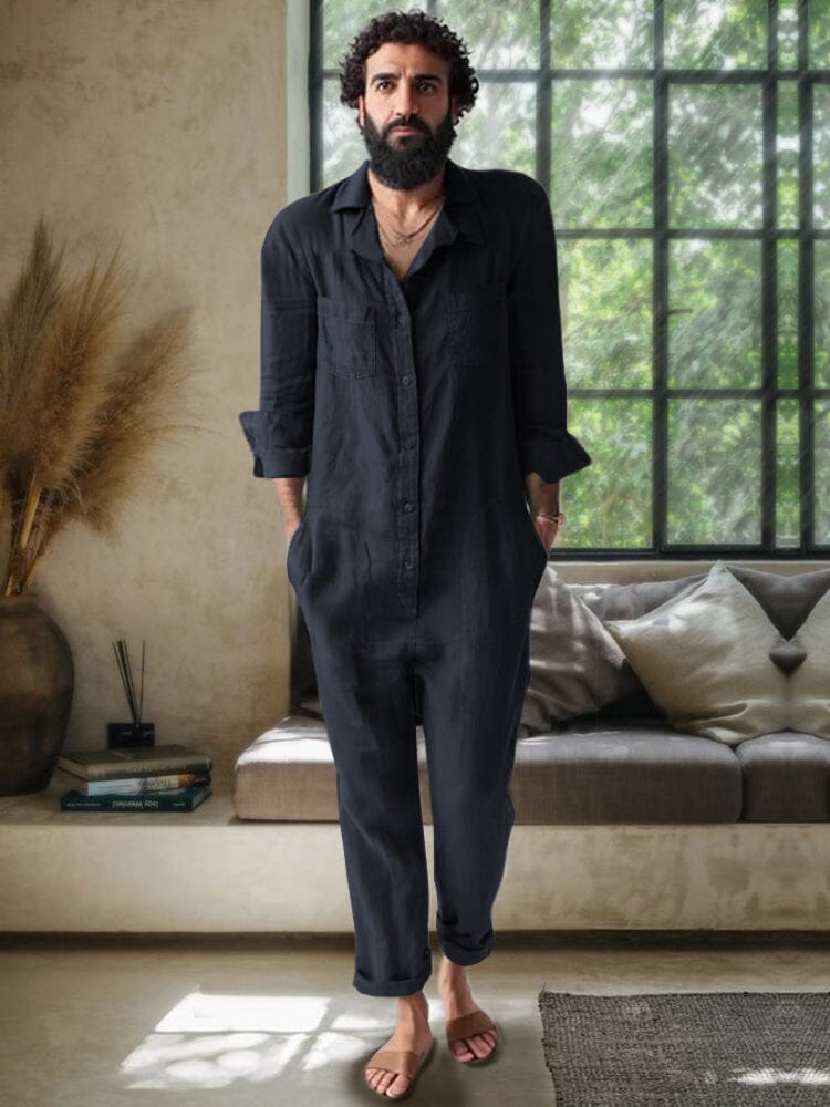 Casual Solid Linen Blend Jumpsuit