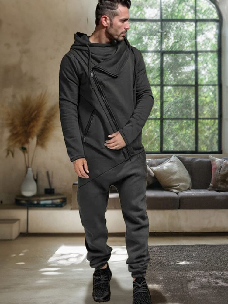 Stylish Slant Placket Hooded Jumpsuit