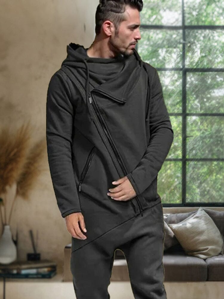 Stylish Slant Placket Hooded Jumpsuit