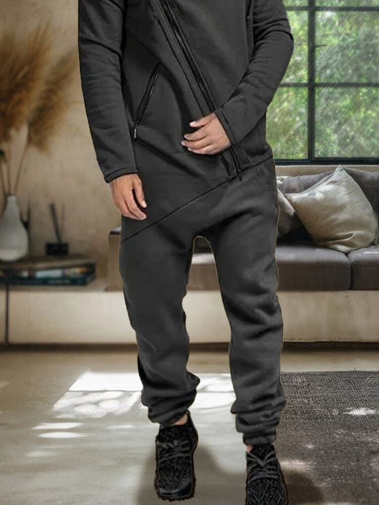Stylish Slant Placket Hooded Jumpsuit