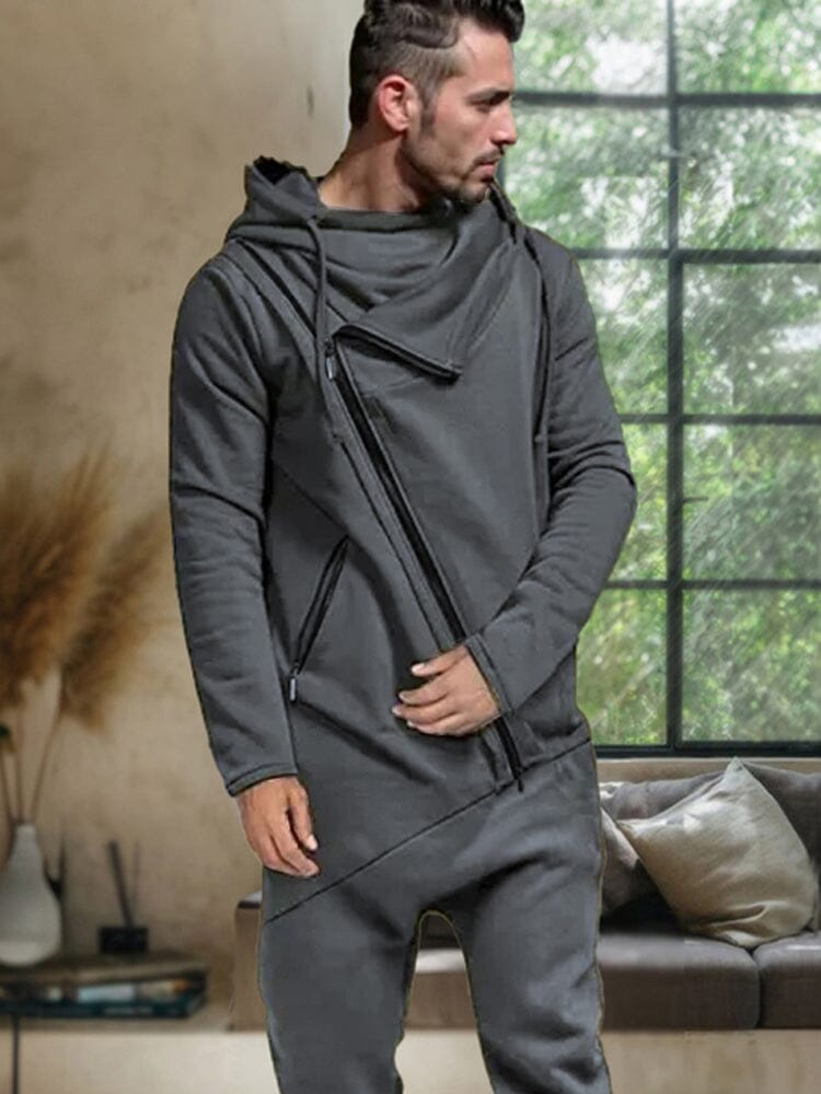 Stylish Slant Placket Hooded Jumpsuit