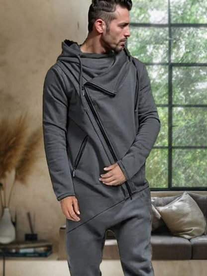 Stylish Slant Placket Hooded Jumpsuit