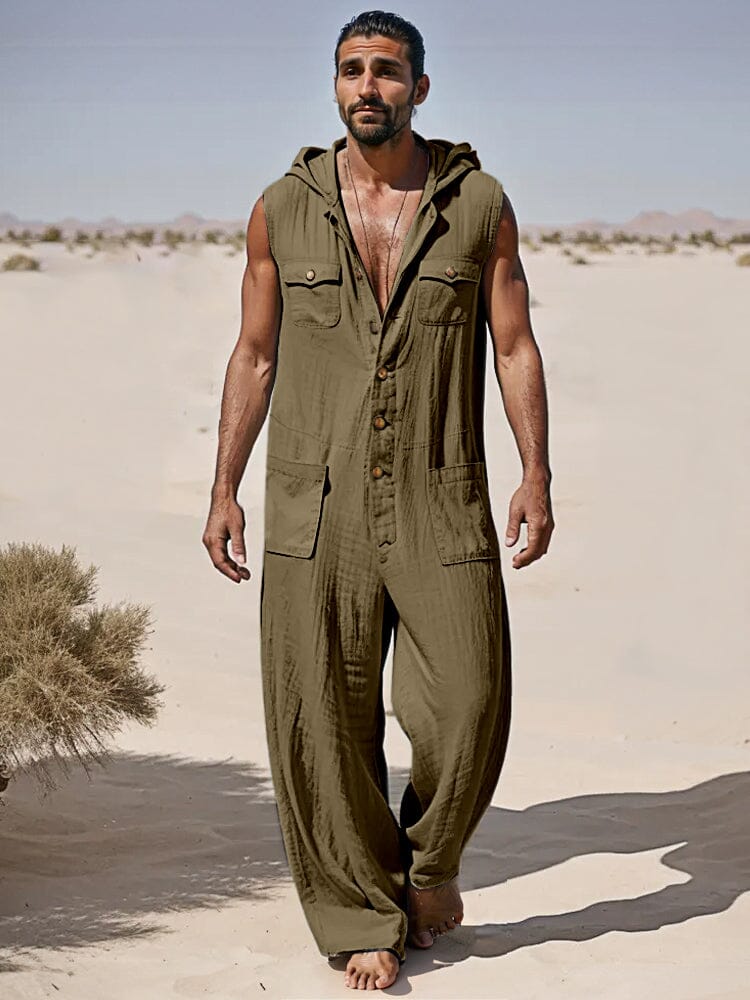 Stylish 100% Cotton Sleeveless Hooded Jumpsuit (Live Only)