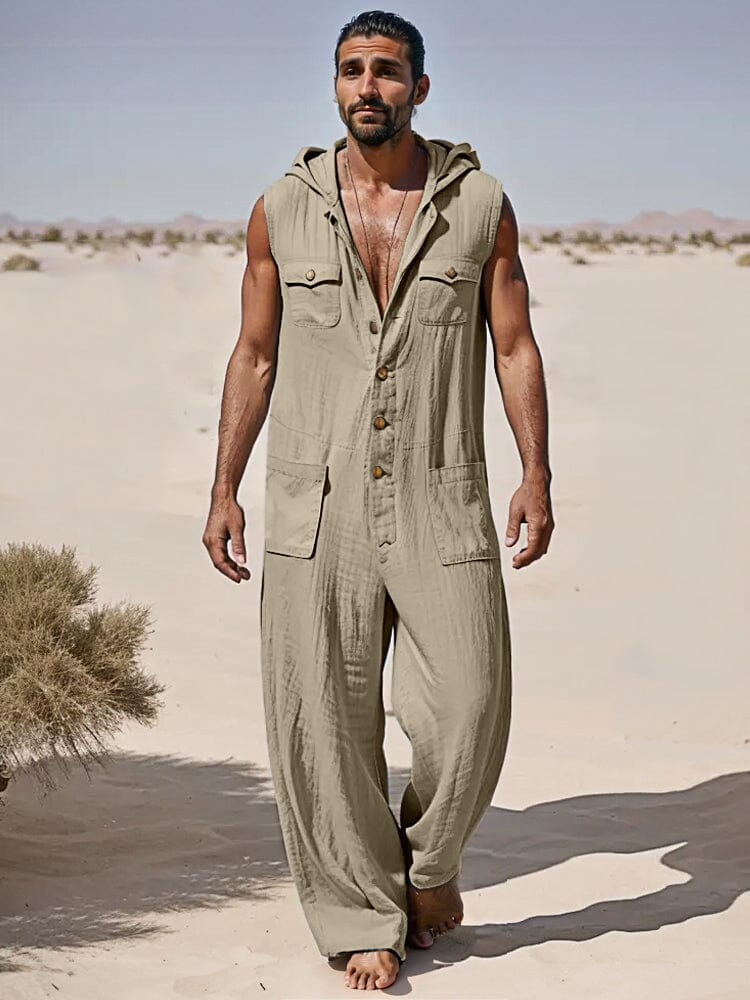 Stylish 100% Cotton Sleeveless Hooded Jumpsuit (Live Only)