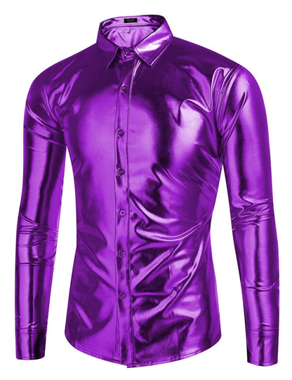 Metallic Disco Shiny Button Nightclub Party Shirt (US Only)