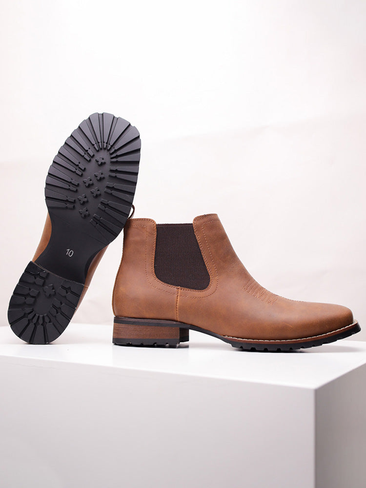 Western Embroidered Square Toe Chelsea Boots