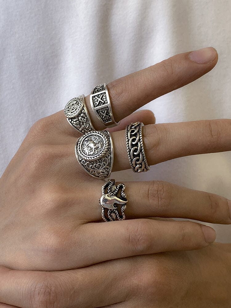 5Pcs Gothic Stacking Rings Set
