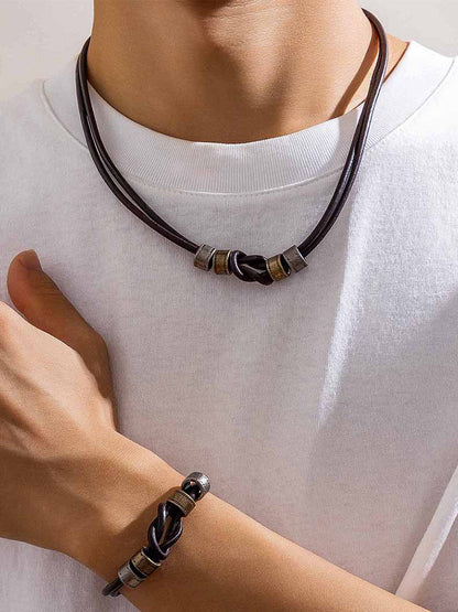 Vintage Leather Knot Beads Choker Necklace