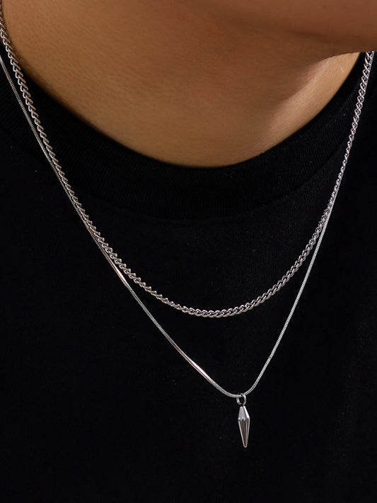 2Pcs Punk Rivet Pendant Necklace Set