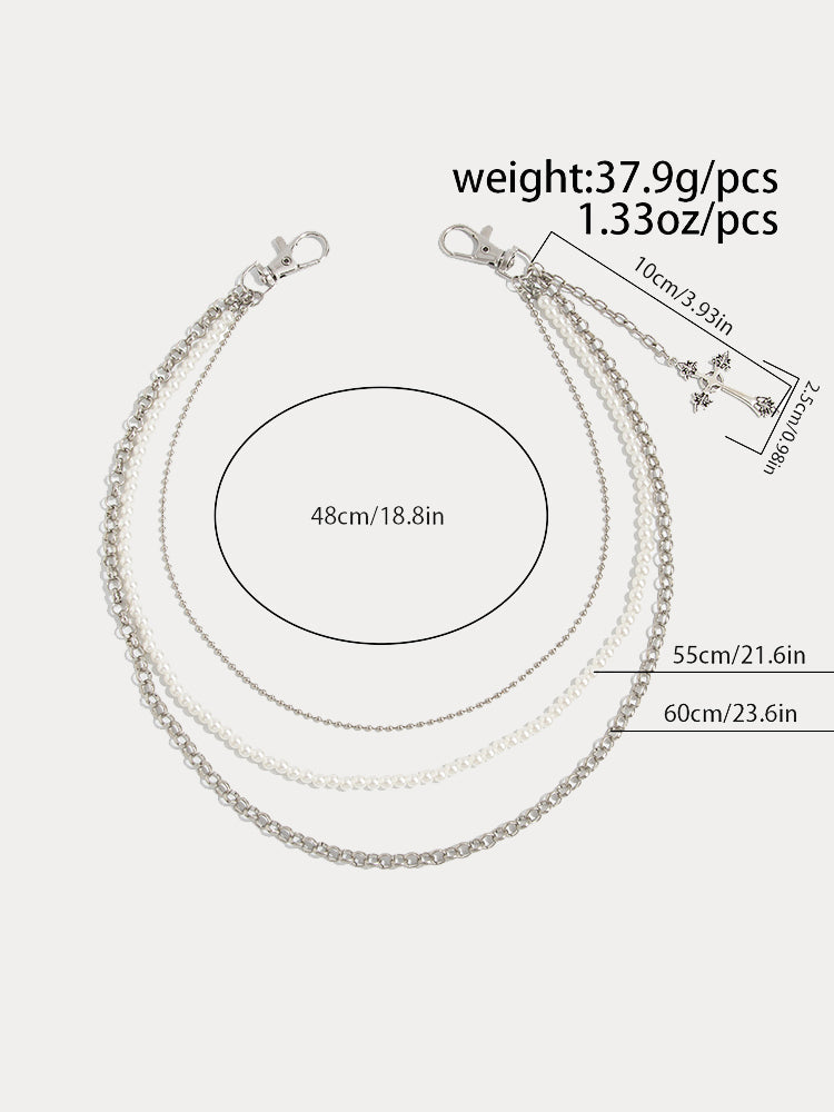 Fashion Double Layer Cross Pendant Pants Chain