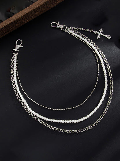 Fashion Double Layer Cross Pendant Pants Chain