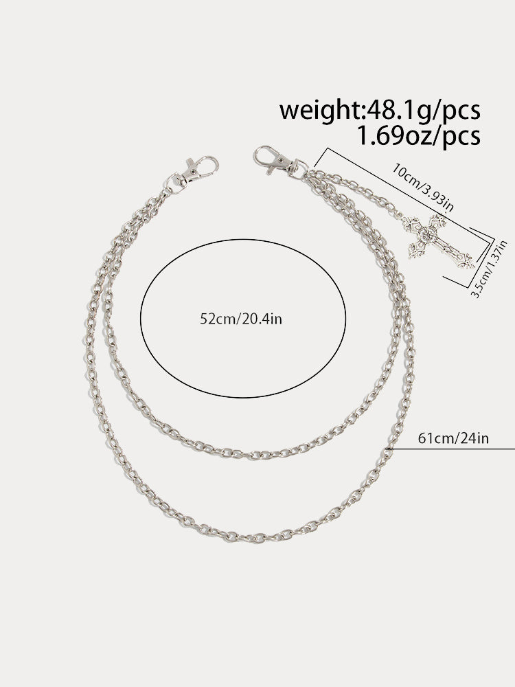 Fashion Double Layer Cross Pendant Pants Chain