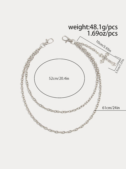 Fashion Double Layer Cross Pendant Pants Chain