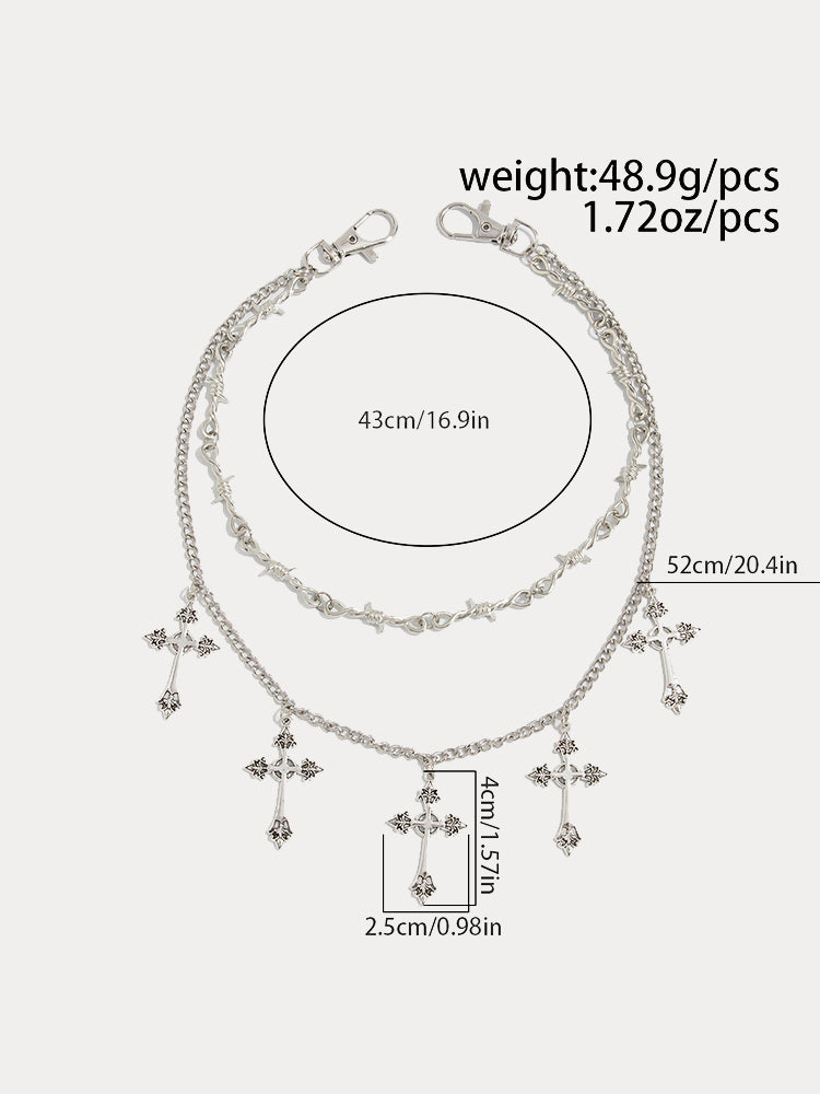 Fashion Double Layer Cross Pendant Pants Chain