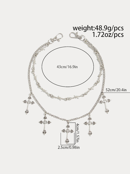 Fashion Double Layer Cross Pendant Pants Chain