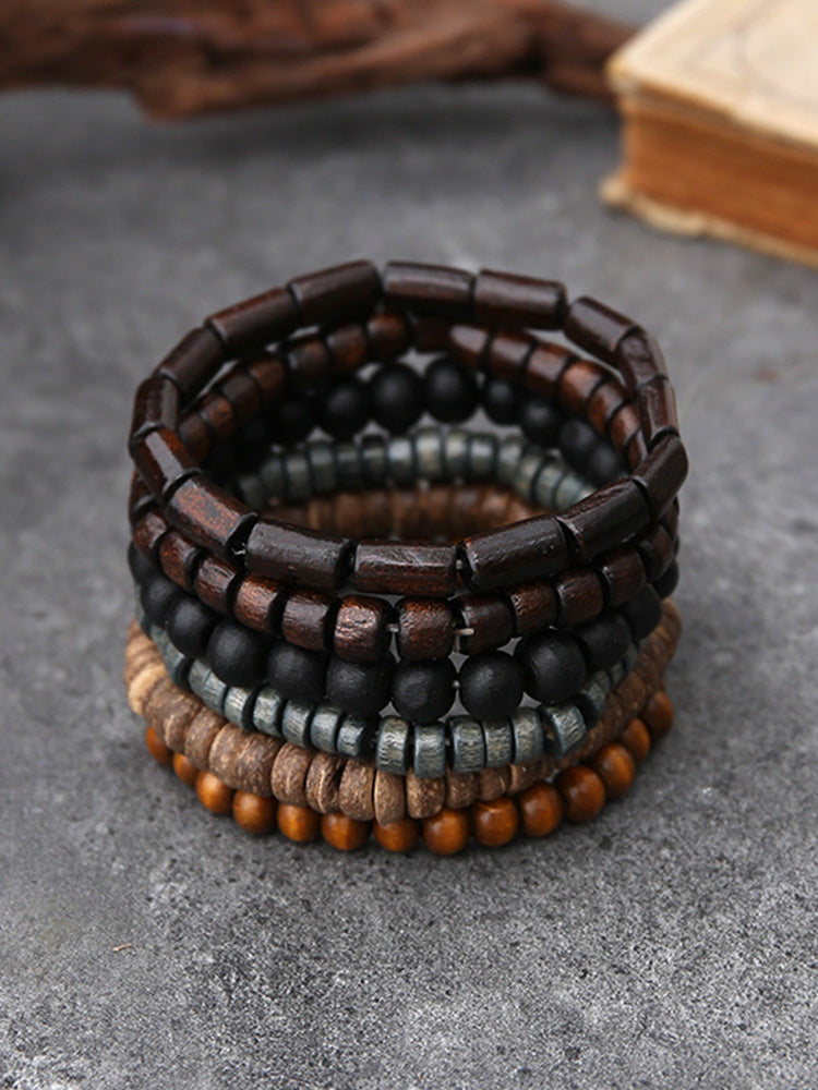 Bohemian Vintage Wooden Beads Bracelet Set