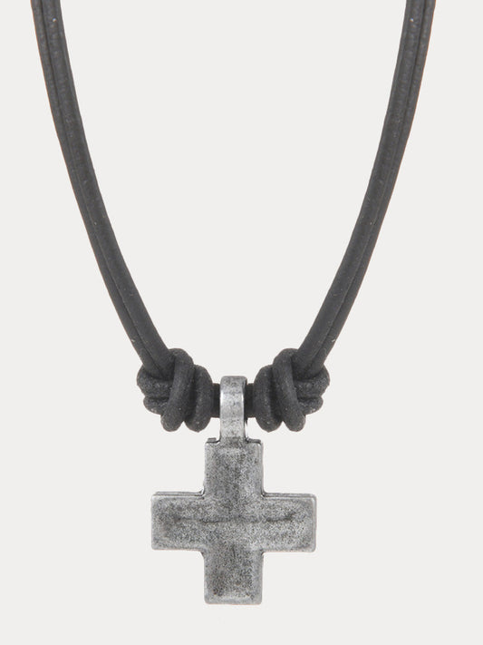 Vintage Cross Pendant Leather Necklace