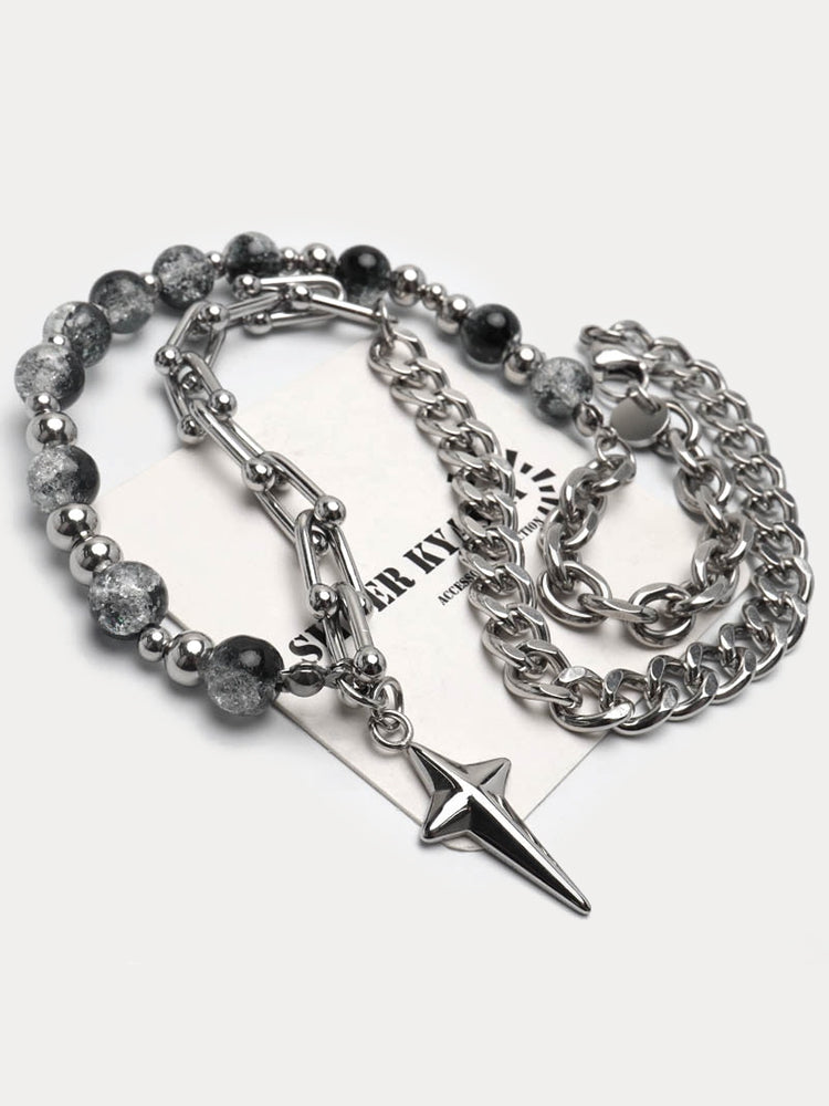 Gothic Punk Star Bead Pendant Necklace