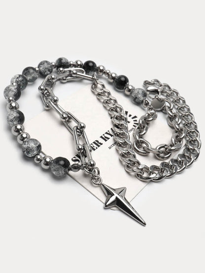 Gothic Punk Star Bead Pendant Necklace