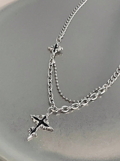 Gothic Mixed Chain Cross Necklace