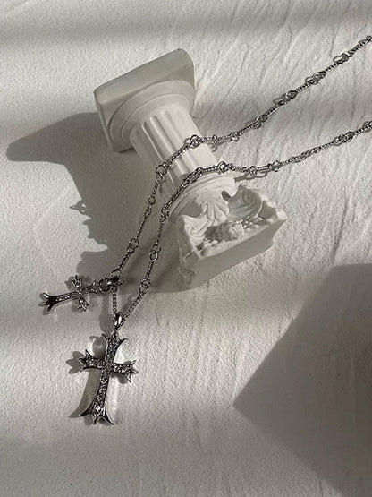 Stylish Double Cross Pendant Necklace